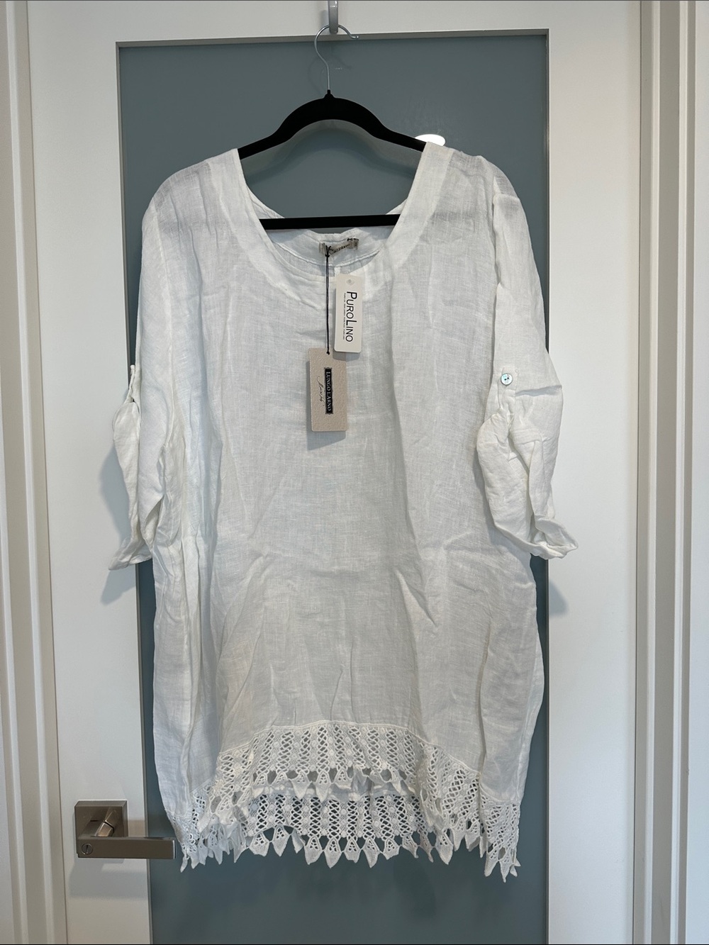 Lungo L’Arno Pure Linen  White  Crochet-Hem Tunic